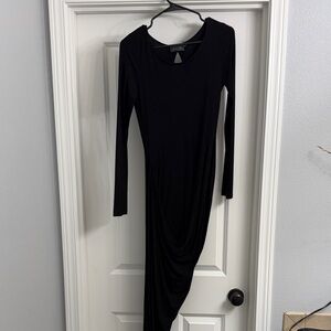 Astr Black Long-Sleeve Drape Midi Dress